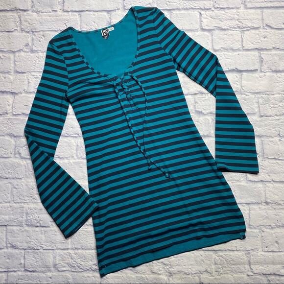 NEVER WORN Roxy Lace Front Striped Dress - Picture 1 of 8
